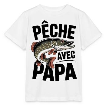Stilisierter Hecht Pfirsich mit Papa - Stanley/Stella Kinder T-Shirt MINI CREATOR  - Weiß - Vorne - Maike (125cm)