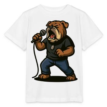 Rocksängerin Bulldogge mit Mikrofonkunst - Stanley/Stella Kinder T-Shirt MINI CREATOR  - Weiß - Vorne - Maike (125cm)