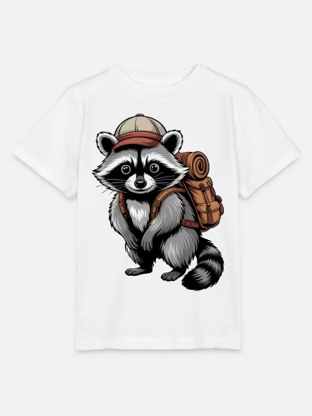 Raccoon Abenteurer mit Rucksack - Stanley/Stella Kinder T-Shirt MINI CREATOR - Weiß