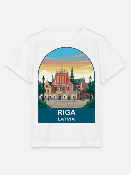 Riga, Lettland Vintage-Reiseposter-Kunst - Stanley/Stella Kinder T-Shirt MINI CREATOR  - Weiß