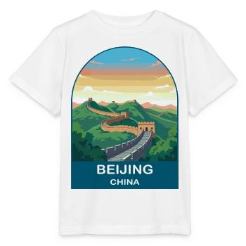 Peking China Große Mauer Vintage-Reiseplakat - Stanley/Stella Kinder T-Shirt MINI CREATOR  - Weiß - Vorne - Maike (125cm)