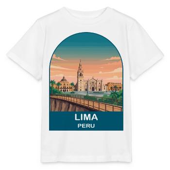 Paysage urbain de Lima Pérou Affichage d’affiches de voyage vintage - T-shirt bio MINI CREATOR Stanley/Stella Enfant - blanc - Devant - Maike (125cm)