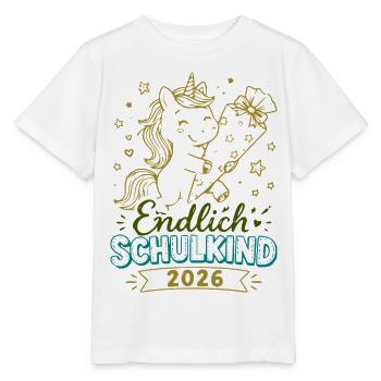 Endlich Schulkind 2026 Unicorn - Stanley/Stella Kinder T-Shirt MINI CREATOR  - Weiß - Vorne - Maike (125cm)