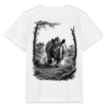 Wildes Nashorn in Natur im kunstvollem Zeichenstil - Stanley/Stella Kinder T-Shirt MINI CREATOR  - Weiß - Vorne - Maike (125cm)