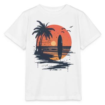Surfbrett Sonnenuntergang und Palmen - Stanley/Stella Kinder T-Shirt MINI CREATOR  - Weiß - Vorne - Maike (125cm)