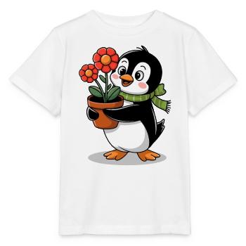 Pingouin avec pot de fleurs dans le jardin pour jardinier - T-shirt bio MINI CREATOR Stanley/Stella Enfant - blanc - Devant - Maike (125cm)