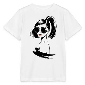 Stilvolle Frau Mit Sonnenbrille Und Pferdeschwanz - Stanley/Stella Kinder T-Shirt MINI CREATOR  - Weiß - Vorne - Maike (125cm)