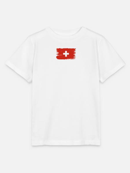 Swiss Flag Brushstroke Cross - Stanley/Stella T-shirt MINI CREATOR til børn - hvid