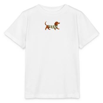 Dackel im Streifenpullover - Stanley/Stella Kinder T-Shirt MINI CREATOR  - Weiß - Vorne - Maike (125cm)