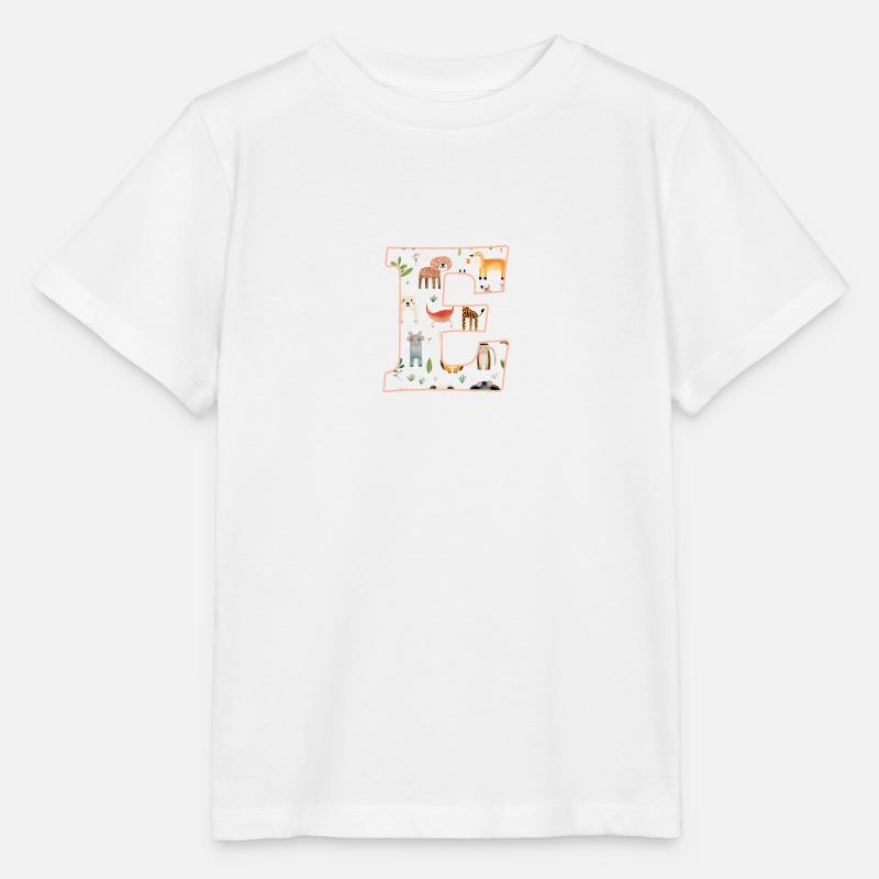 Letter E, Monogram, Animal Pattern - Stanley/Stella MINI CREATOR Kids’ T-Shirt - white