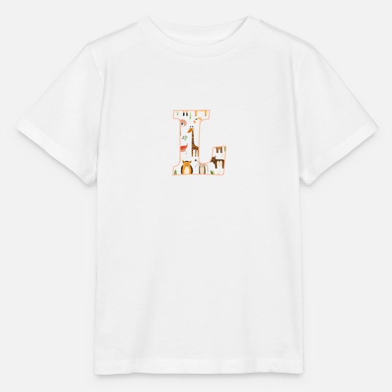 Buchstabe L, Monogramm, Tiermuster - Stanley/Stella Kinder T-Shirt MINI CREATOR  - Weiß