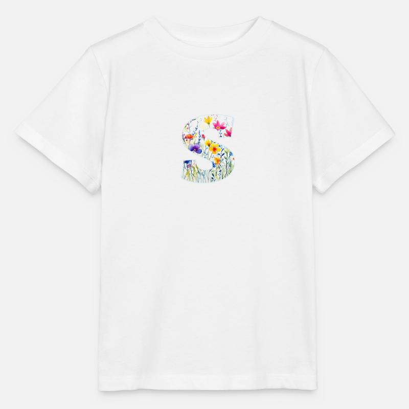 Buchstabe S, Monogramm, Blumenmuster - Stanley/Stella Kinder T-Shirt MINI CREATOR  - Weiß