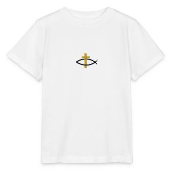 Itchys christianisme poisson avec une croix d'or - T-shirt bio MINI CREATOR Stanley/Stella Enfant - blanc - Devant - Maike (125cm)