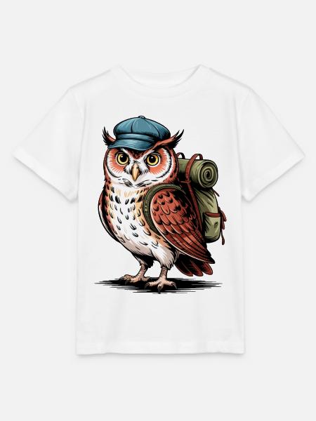 Abenteuer Eule mit Rucksack - Stanley/Stella Kinder T-Shirt MINI CREATOR  - Weiß