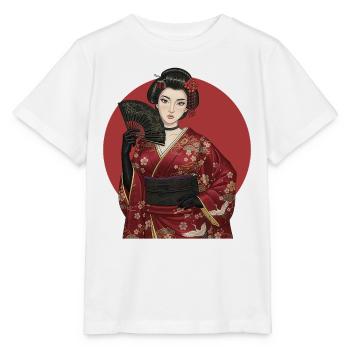 Geisha en kimono rouge avec éventail - T-shirt bio MINI CREATOR Stanley/Stella Enfant - blanc - Devant - Maike (125cm)
