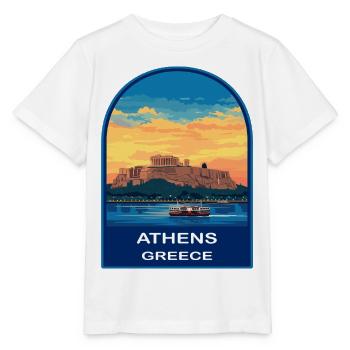 Athen Griechenland Akropolis Retro Sonnenuntergang Reiseabzeichen - Stanley/Stella Kinder T-Shirt MINI CREATOR  - Weiß - Vorne - Maike (125cm)