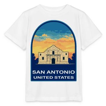 San Antonio Texas Alamo Sunset Retro Reiseabzeichen - Stanley/Stella Kinder T-Shirt MINI CREATOR  - Weiß - Vorne - Maike (125cm)
