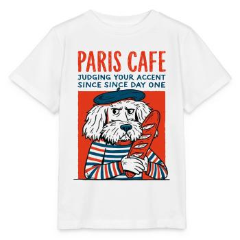 Chien café de Paris avec baguette - T-shirt bio MINI CREATOR Stanley/Stella Enfant - blanc - Devant - Maike (125cm)