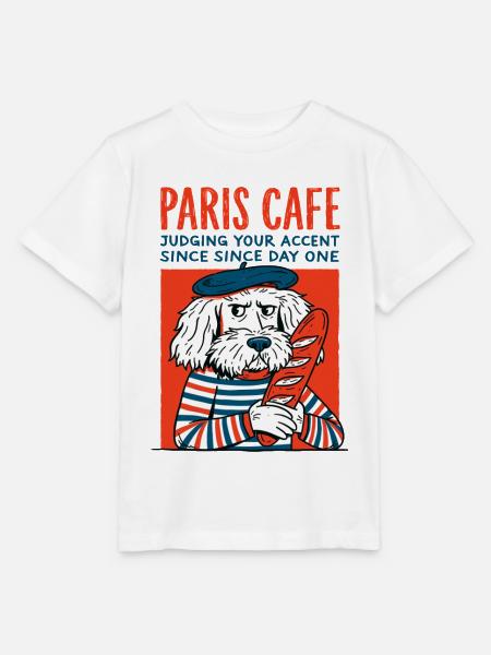 Paris Café Hund mit Baguette - Stanley/Stella Kinder T-Shirt MINI CREATOR - Weiß