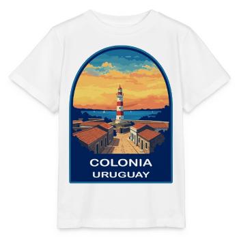 Colonia Uruguay Lighthouse Retro Sunset Badge - Stanley/Stella MINI CREATOR Kids’ T-Shirt - white - Front - Maike (125cm)