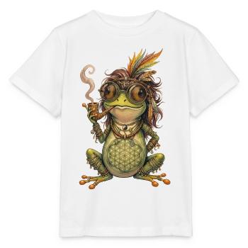 Watercolor Design: Boho Frog with Pipe and Feathers - Stanley/Stella MINI CREATOR Kids’ T-Shirt - white - Front - Maike (125cm)