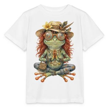 Motif aquarelle : Grenouille bohème méditatrice - T-shirt bio MINI CREATOR Stanley/Stella Enfant - blanc - Devant - Maike (125cm)