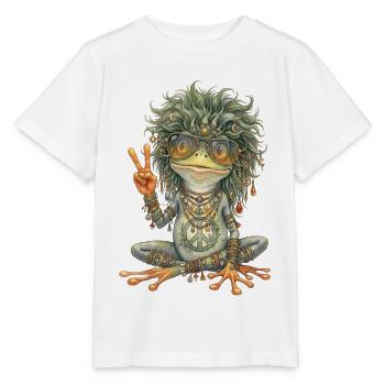 Aquarelle : Grenouille hippie avec le signe de paix - T-shirt bio MINI CREATOR Stanley/Stella Enfant - blanc - Devant - Maike (125cm)