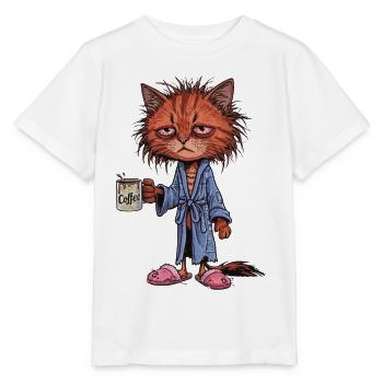 Tired Coffee Cat - Stanley/Stella MINI CREATOR Kids’ T-Shirt - white - Front - Maike (125cm)