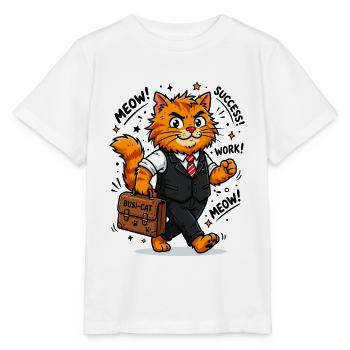  Fleißiger Business-Kater mit Aktentasche - Stanley/Stella Kinder T-Shirt MINI CREATOR  - Weiß - Vorne - Maike (125cm)