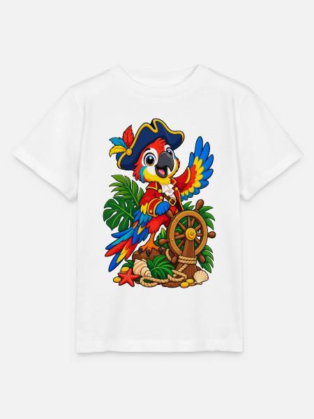 Piratenpapagei am Steuerrad - Stanley/Stella Kinder T-Shirt MINI CREATOR - Weiß