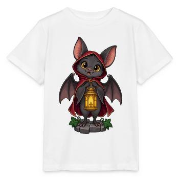 Spukfledermaus mit Laterne - Stanley/Stella Kinder T-Shirt MINI CREATOR  - Weiß - Vorne - Maike (125cm)