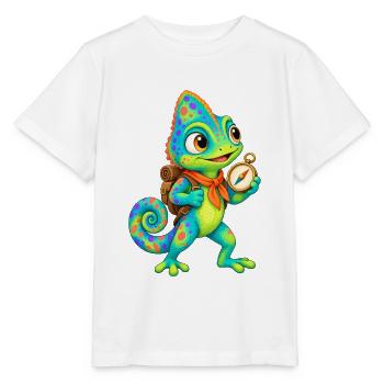 Kompass-Chamäleon mit Rucksack - Stanley/Stella Kinder T-Shirt MINI CREATOR  - Weiß - Vorne - Maike (125cm)