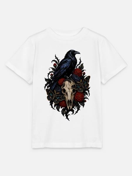Rabe mit Schädel und Nachtblumen - Stanley/Stella Kinder T-Shirt MINI CREATOR - Weiß