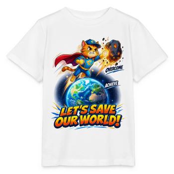 Superhelden-Kätzchen rettet die Erde - Stanley/Stella Kinder T-Shirt MINI CREATOR  - Weiß - Vorne - Maike (125cm)