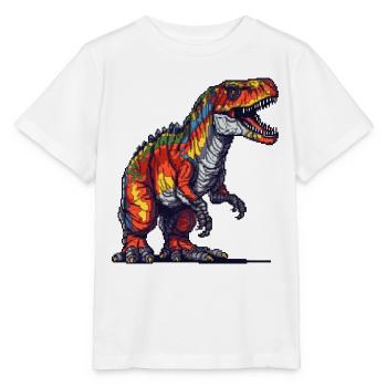 Pixel Tyrannosaurus Rex in bright colors - Stanley/Stella MINI CREATOR Kids’ T-Shirt - white - Front - Maike (125cm)