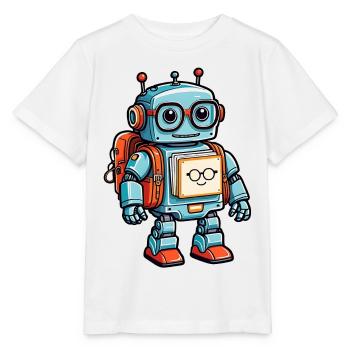 Funny little robot with satchel - Stanley/Stella MINI CREATOR Kids’ T-Shirt - white - Front - Maike (125cm)