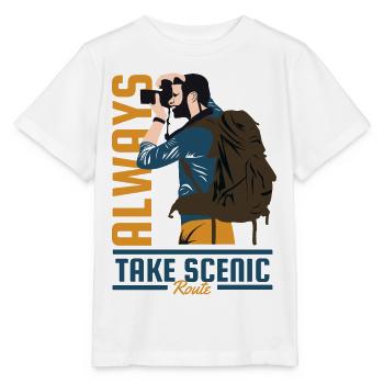 Immer eine landschaftlich reizvolle Route Abenteuer nehmen - Stanley/Stella Kinder T-Shirt MINI CREATOR  - Weiß - Vorne - Maike (125cm)
