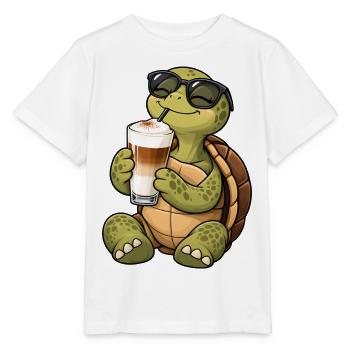 Schildkröte mit Latte Macchiato - Stanley/Stella Kinder T-Shirt MINI CREATOR  - Weiß - Vorne - Maike (125cm)