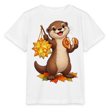 Zwergotter mit Sternlaterne und Brezelhälften - Stanley/Stella Kinder T-Shirt MINI CREATOR  - Weiß - Vorne - Maike (125cm)