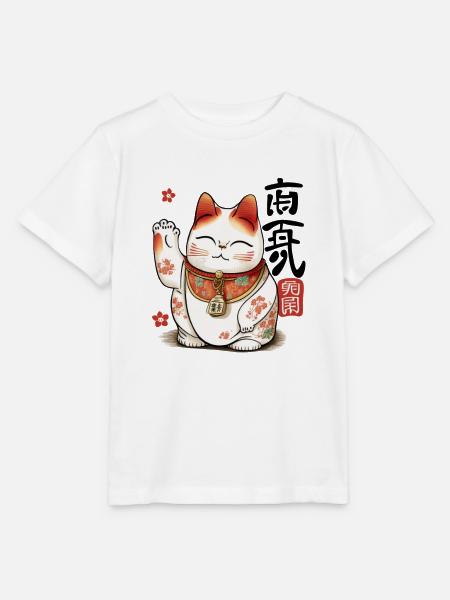 Maneki Neko Japan Winkekatze Glücksbringer - Stanley/Stella Kinder T-Shirt MINI CREATOR  - Weiß