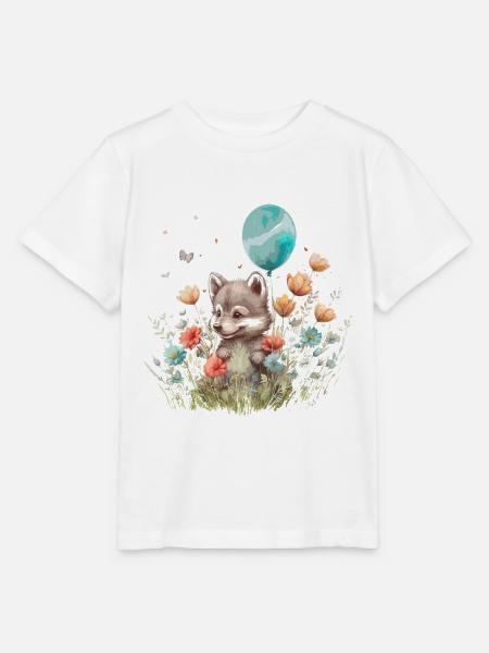 Kleiner Wolf in Blumenwiese - Stanley/Stella Kinder T-Shirt MINI CREATOR - Weiß