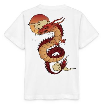 Traditioneller asiatischer Drache mit Sonnenuntergang - Stanley/Stella Kinder T-Shirt MINI CREATOR  - Weiß - Hinten - Maike (125cm)