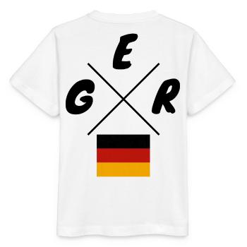 Deutsche Flaggen GER Schriftzug - Stanley/Stella Kinder T-Shirt MINI CREATOR  - Weiß - Hinten - Maike (125cm)