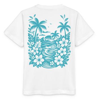 Beach Tropische Lagune Silhouette - Stanley/Stella Kinder T-Shirt MINI CREATOR  - Weiß - Hinten - Maike (125cm)