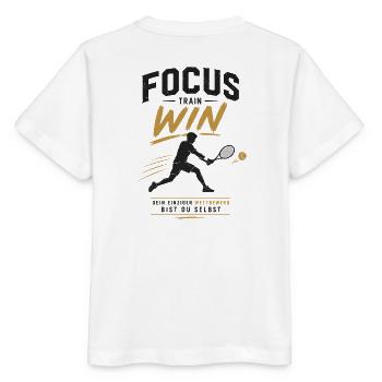 Fokus Train Win Tennis Design - Stanley/Stella Kinder T-Shirt MINI CREATOR  - Weiß - Hinten - Maike (125cm)