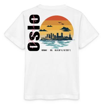 Oslo Skyline Silhouette - Stanley/Stella Kinder T-Shirt MINI CREATOR  - Weiß - Hinten - Maike (125cm)