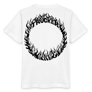 Anneau de feu Trucker détaillé - Couleur changeable - T-shirt bio MINI CREATOR Stanley/Stella Enfant - blanc - Dos - Maike (125cm)