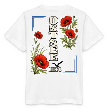 Ostsee Liebe mit Mohnblumen – Küstenmotiv - Stanley/Stella Kinder T-Shirt MINI CREATOR  - Weiß - Hinten - Maike (125cm)