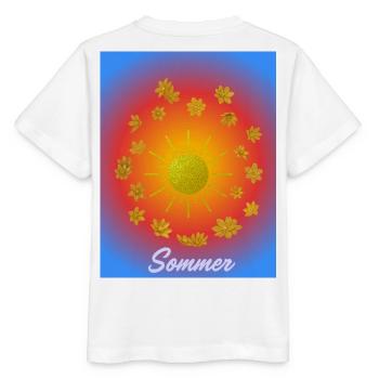 Sommer Sonne Glitzerblumen Muster - Stanley/Stella Kinder T-Shirt MINI CREATOR  - Weiß - Hinten - Maike (125cm)