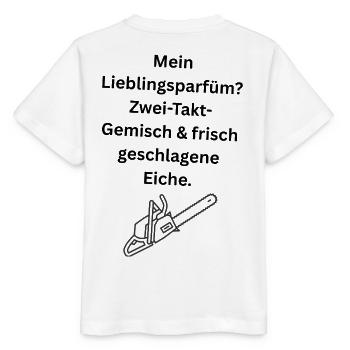 Mein Lieblingsparfüm? Zwei-Takt-Gemisch & frisch g - Stanley/Stella Kinder T-Shirt MINI CREATOR  - Weiß - Hinten - Maike (125cm)